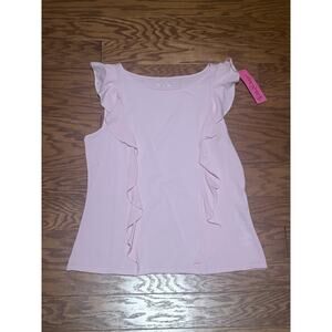 Lilly Pulitzer Women's Pink Tropics Tint Austen Ruffle Sleeveless Top, Size L